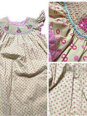 Girls' Smocked Sailboats Polka Dot Casual Dress - Pink & Cream